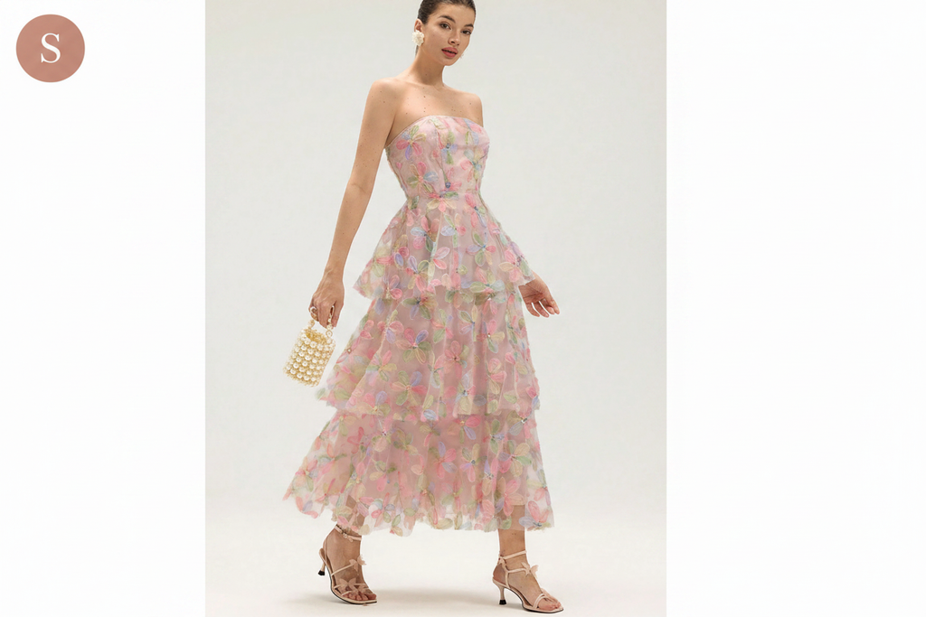 Floral tulle dress side view