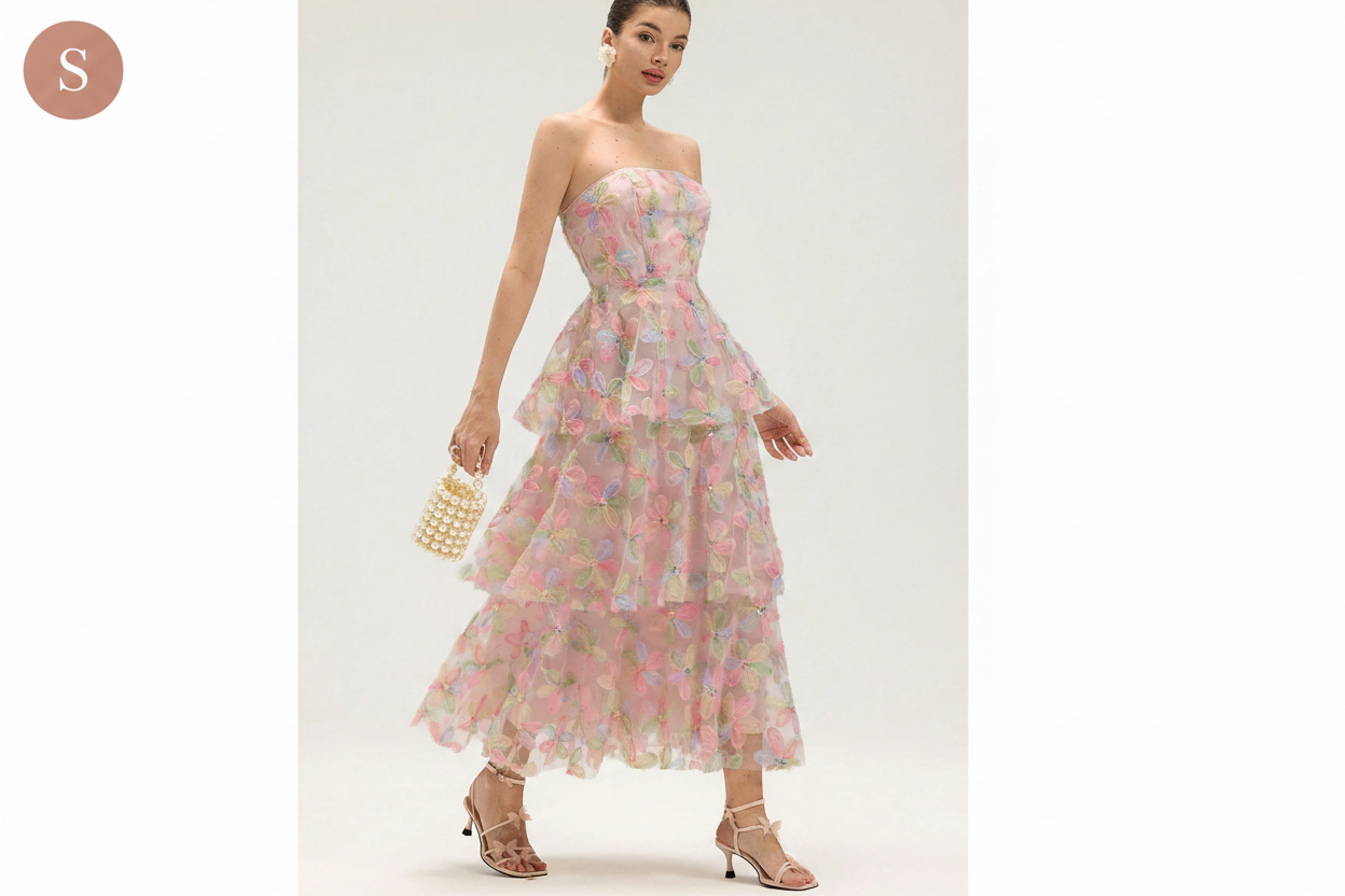 Floral tulle dress side view