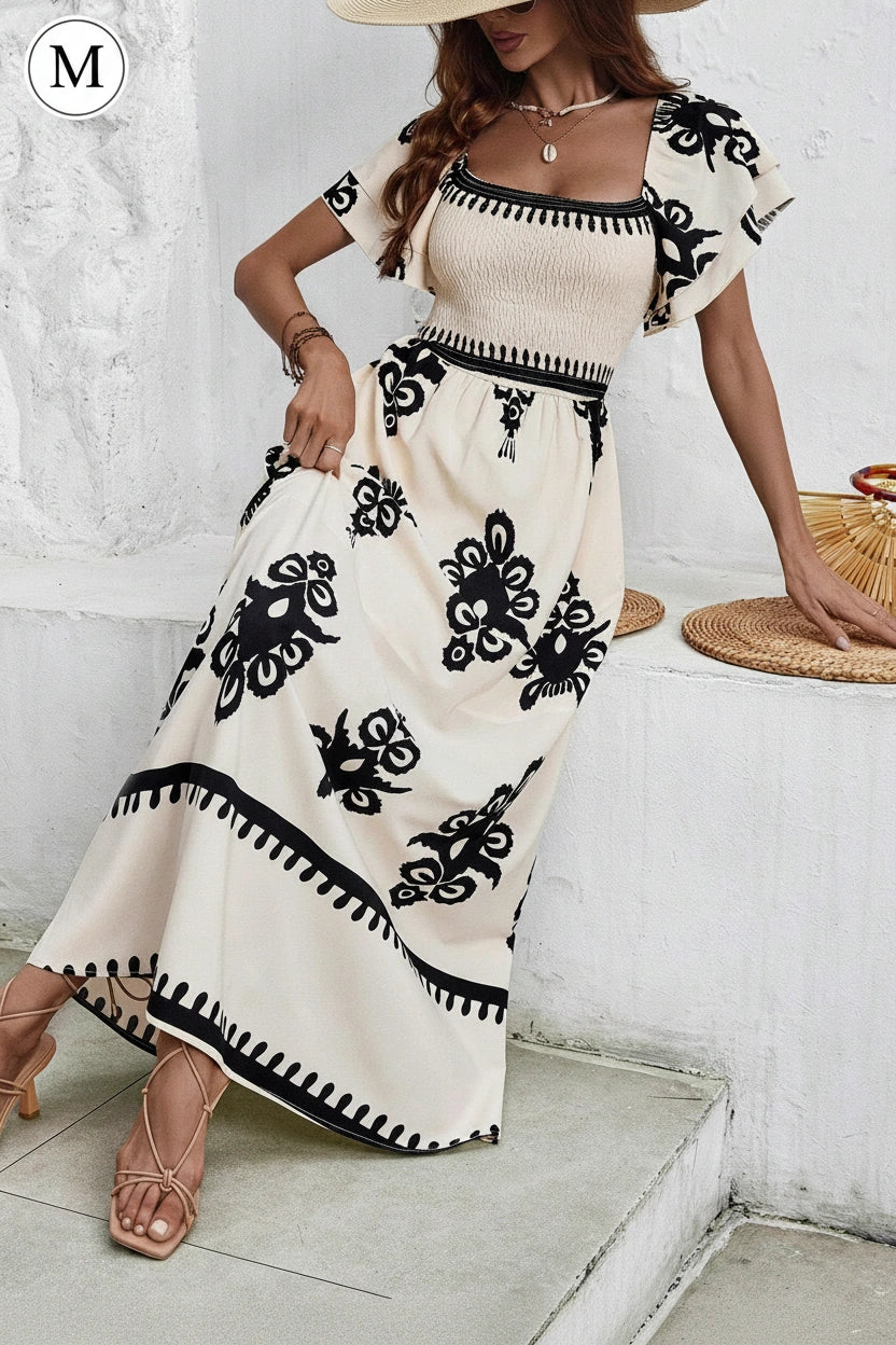 SHEIN Clasi Women's Black & White Printed  Maxi Dress