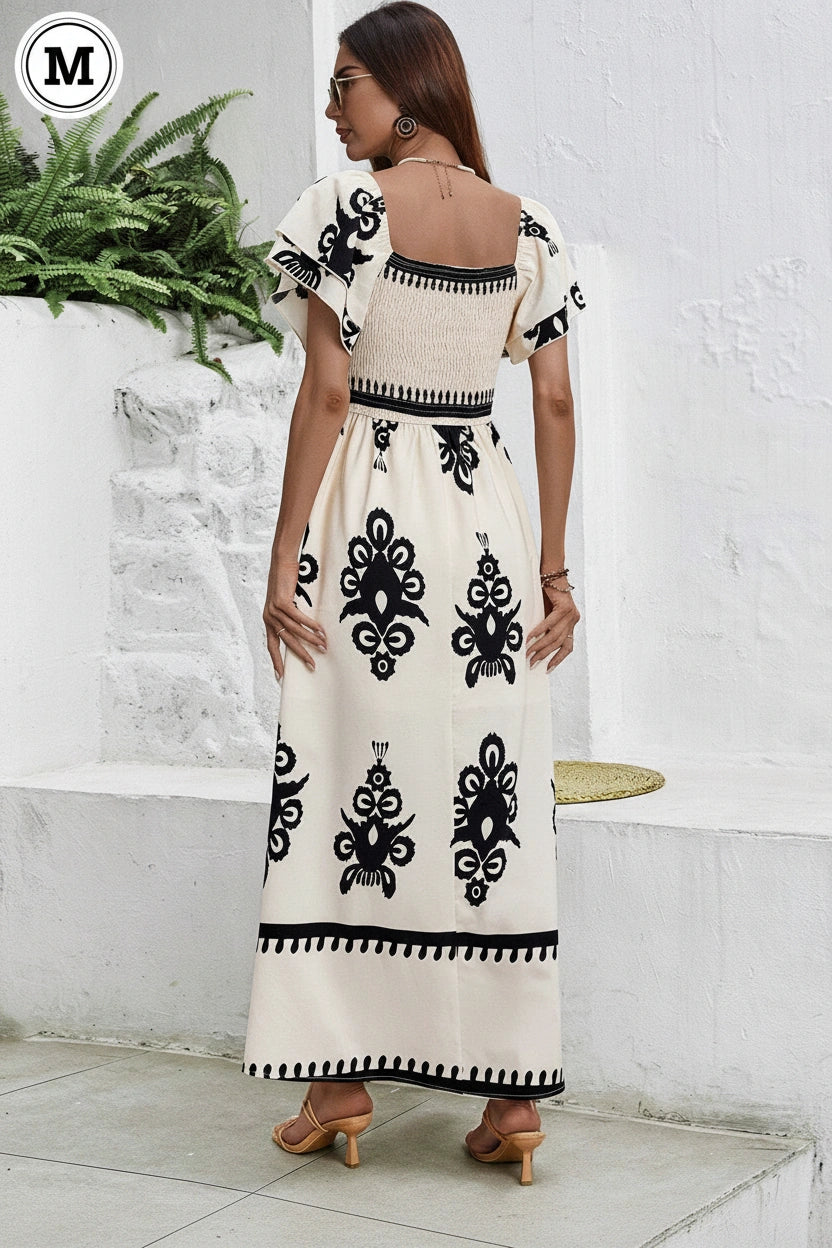 SHEIN Clasi Women's Black & White Printed  Maxi Dress