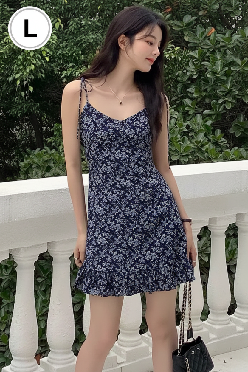 Navy Floral Dress Outdoor - Size L
