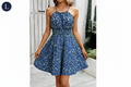 Blue floral halter dress front view