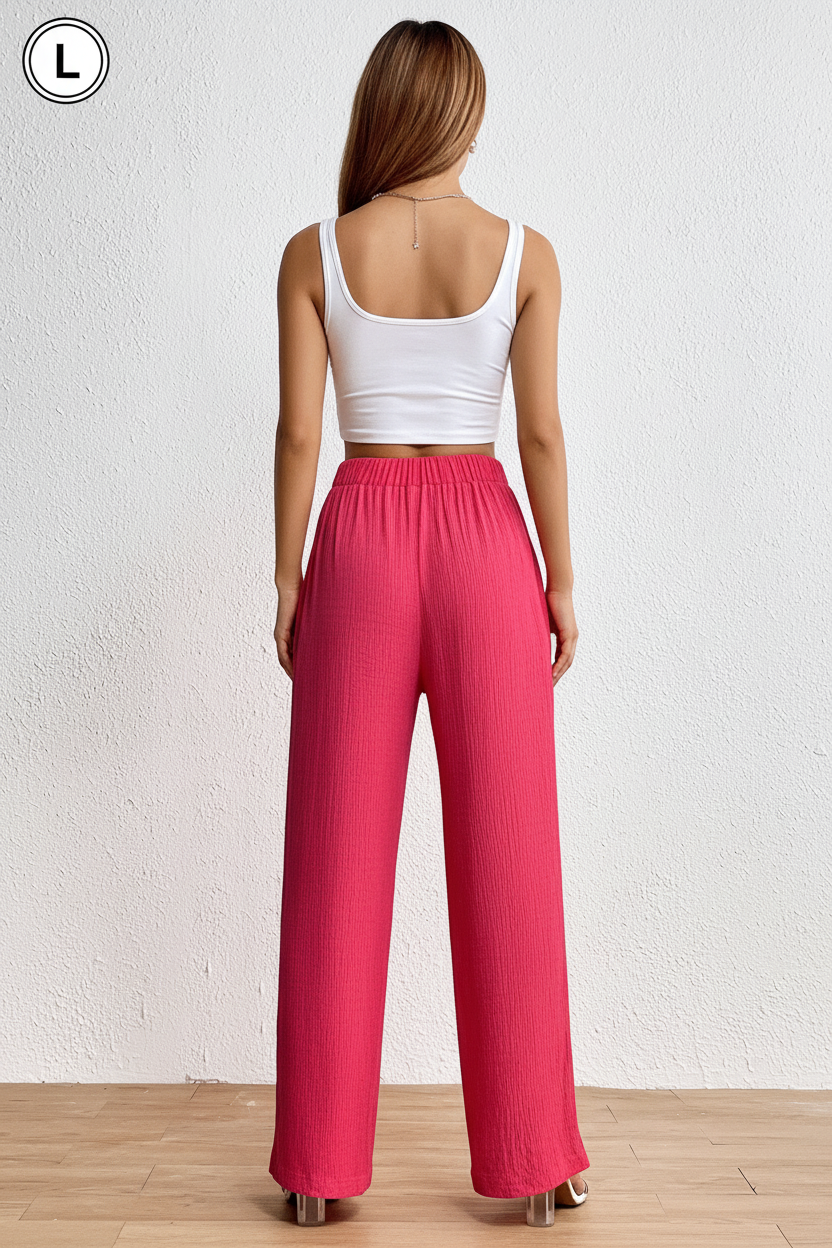 Fuchsia Wide-Leg Trousers Back View - Size L