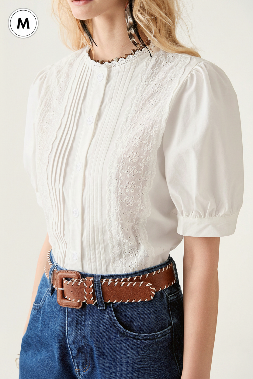 White Eyelet Blouse Detail - Size M