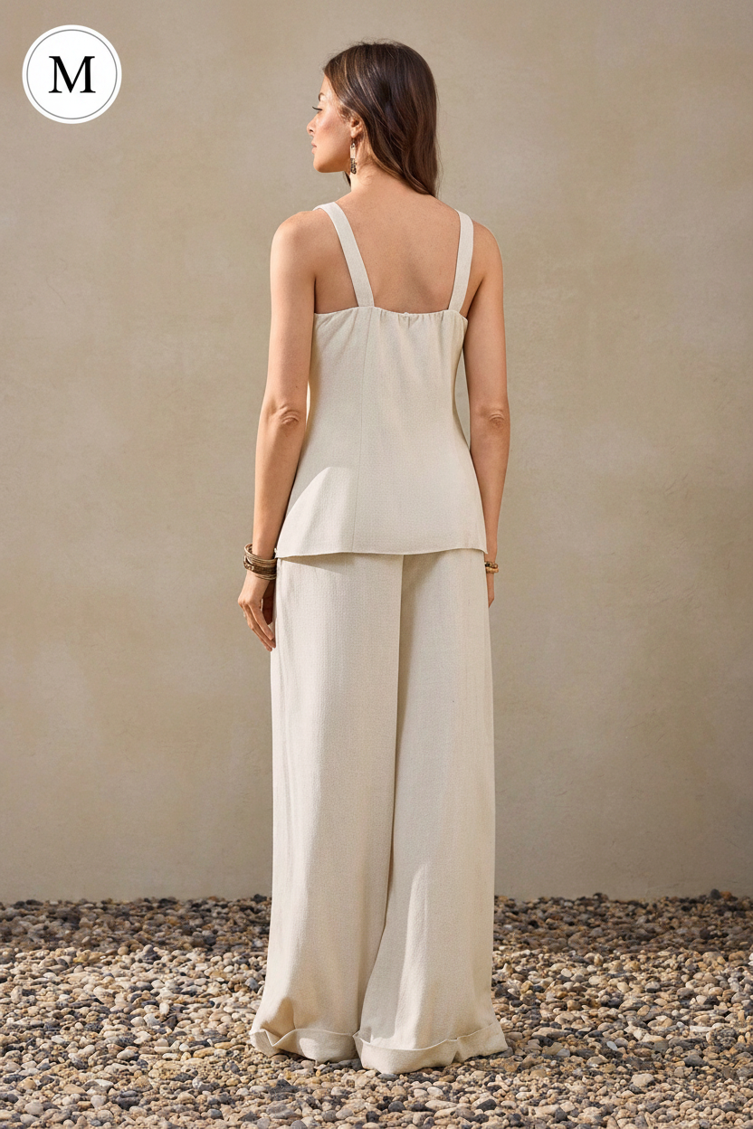 Beige Linen Two-Piece Set Back View - Size M