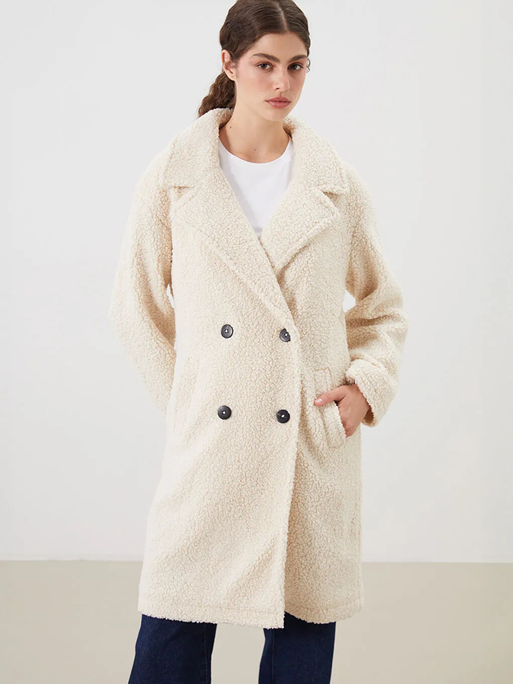 Modest Double Breasted Women's Plush Overcoat - XL