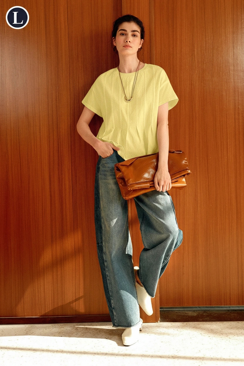 Uhlyne Uhlyne Women's Casual Solid Color Round Neck Short Sleeve Loose T-Shirt